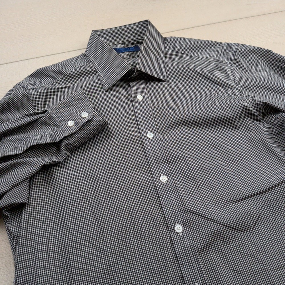 Hilditch & Key Dress Shirt Mens 16 Micro Check Black White Made in Great Britain